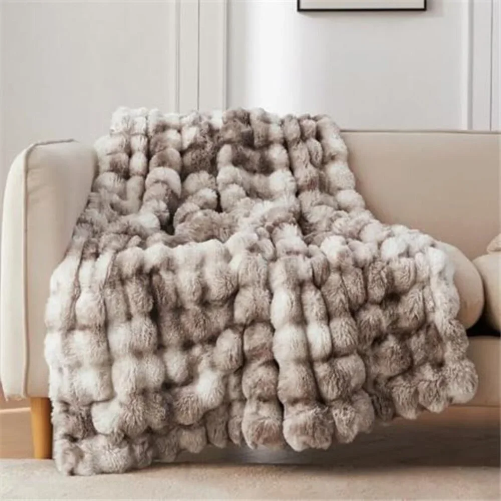 Faux Fur Throw Blanket Soft Plush Fuzzy Cozy Couch Sofa 50x60 Brown Rabbit Fur